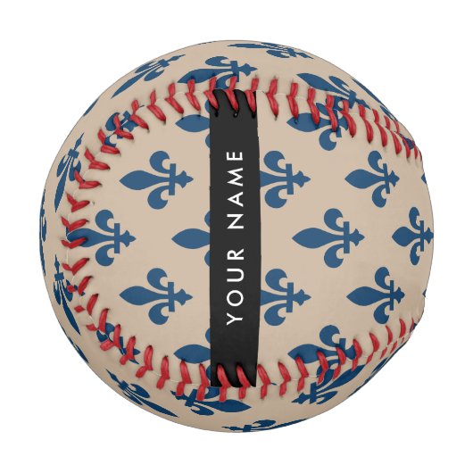 Fleur de Lis, Navy Blue on Beige, Royal, Your Name Baseball (Vorderseite Links)