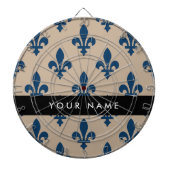 Fleur de Lis, Navy Blue on Beige, Royal, Your Name Dartscheibe (vorne)