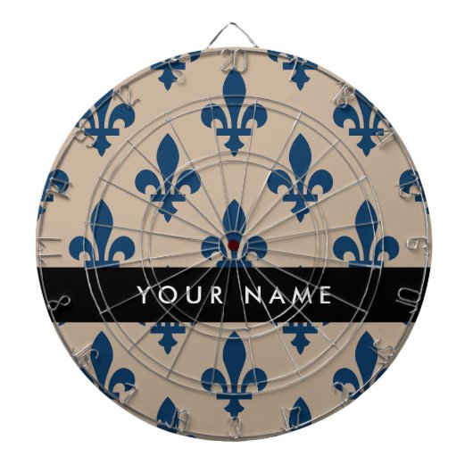 Fleur de Lis, Navy Blue on Beige, Royal, Your Name Dartscheibe (vorne)