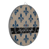 Fleur de Lis, Navy Blue on Beige, Royal, Your Name Dartscheibe (Vorderseite Links)