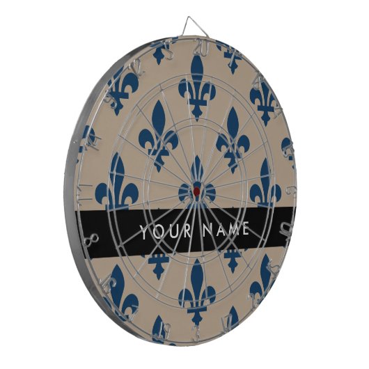 Fleur de Lis, Navy Blue on Beige, Royal, Your Name Dartscheibe (Vorderseite Links)