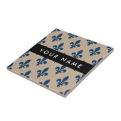 Fleur de Lis, Navy Blue on Beige, Royal, Your Name Fliese (Seite)
