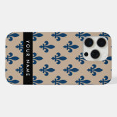 Fleur de Lis, Navy Blue on Beige, Royal, Your Name iPhone Hülle (Rückseite (Horizontal))