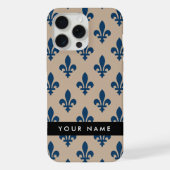 Fleur de Lis, Navy Blue on Beige, Royal, Your Name iPhone Hülle (Rückseite)