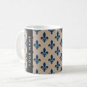 Fleur de Lis, Navy Blue on Beige, Royal, Your Name Kaffeetasse (Vorderseite Links)
