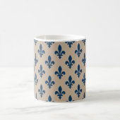 Fleur de Lis, Navy Blue on Beige, Royal, Your Name Kaffeetasse (Mittel)