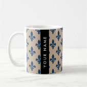 Fleur de Lis, Navy Blue on Beige, Royal, Your Name Kaffeetasse (Links)