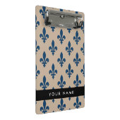 Fleur de Lis, Navy Blue on Beige, Royal, Your Name Mini Klemmbrett (Schrägansicht)