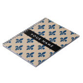 Fleur de Lis, Navy Blue on Beige, Royal, Your Name Notizblock (Linke Seite)