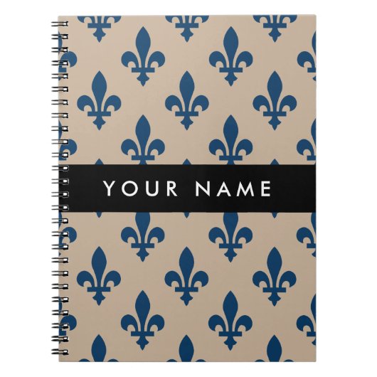 Fleur de Lis, Navy Blue on Beige, Royal, Your Name Notizblock (Vorderseite)