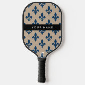 Fleur de Lis, Navy Blue on Beige, Royal, Your Name Pickleball Schläger (Rückseite)