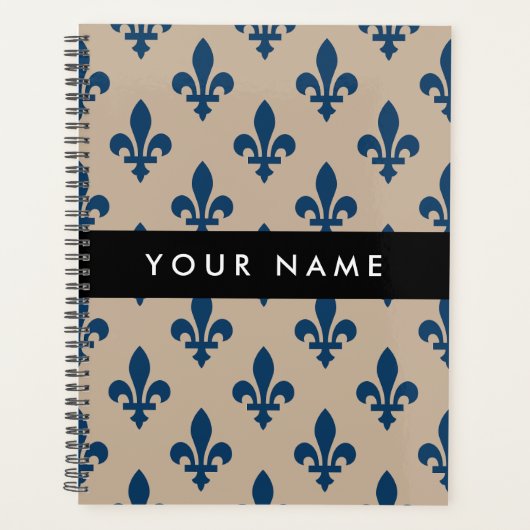 Fleur de Lis, Navy Blue on Beige, Royal, Your Name Planer (Vorderseite)
