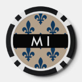 Fleur de Lis, Navy Blue on Beige, Royal, Your Name Pokerchips (Rückseite)