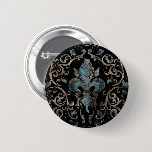 Fleur-de-lis-Ornament Abalone Muschel und Gold Button (Vorne & Hinten)