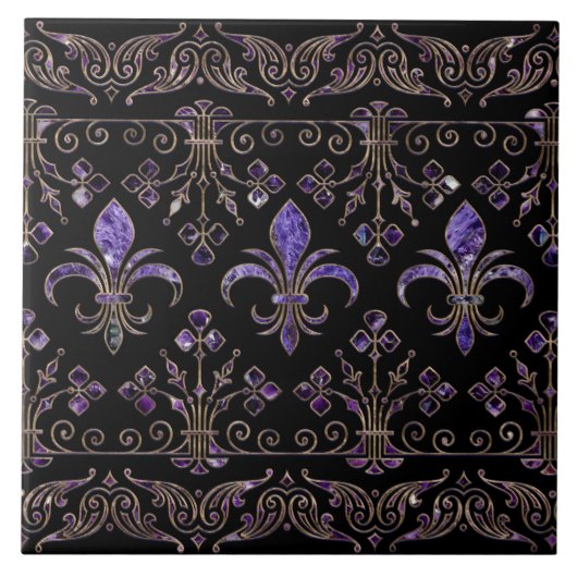 Fleur-de-lis-Ornament Amethyst lila Fliese (Vorderseite)