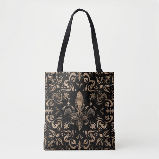 Fleur-de-lis Ornament Black and Gold Tasche (Vorderseite)