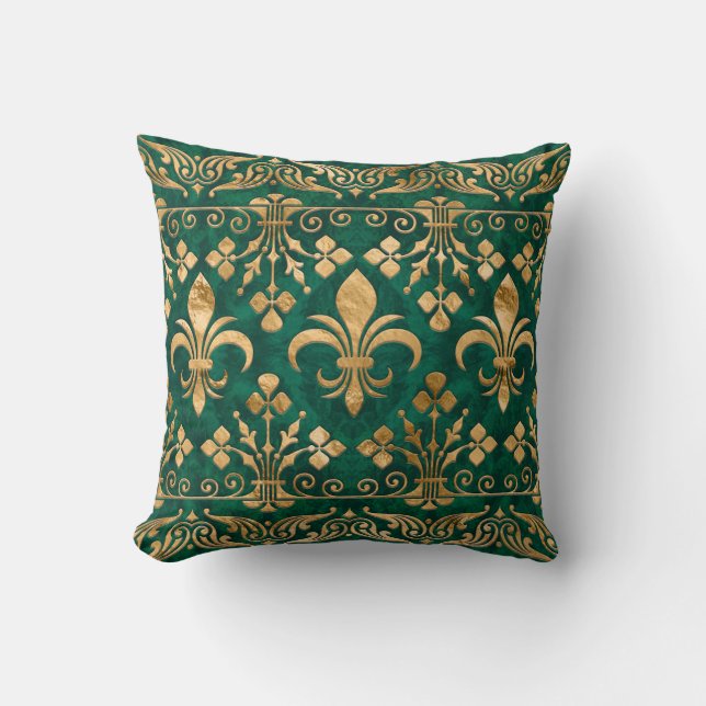 Fleur-de-lis-Ornament Emerald Green Kissen (Vorderseite)