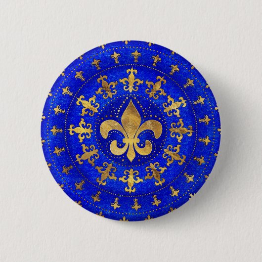 Fleur-de-lis-Ornament Lapis Lazuli und Gold Button (Vorderseite)