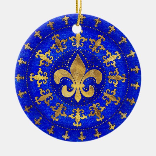 Fleur-de-lis-Ornament Lapis Lazuli und Gold Keramik Ornament (Vorne)