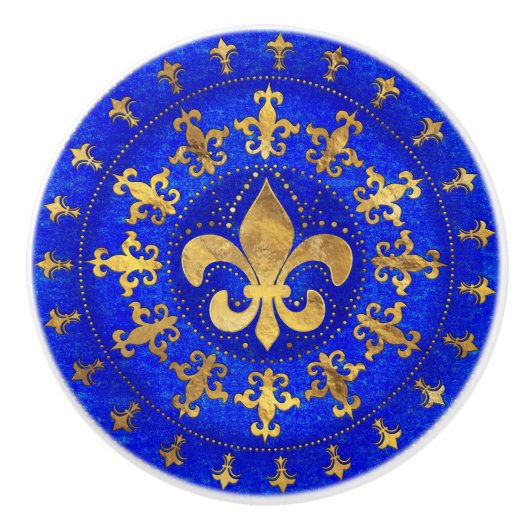 Fleur-de-lis-Ornament Lapis Lazuli und Gold Keramikknauf (Vorderseite)