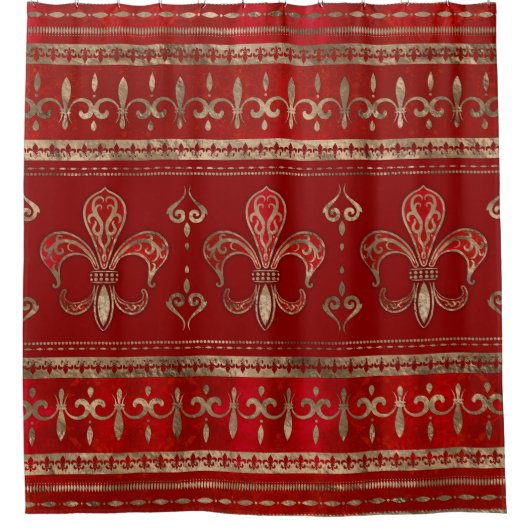 Fleur-de-lis-Ornament Luxury Red Duschvorhang (Vorderseite)