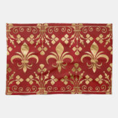 Fleur-de-lis-Ornament Luxury Red Geschirrtuch (Horizontal)
