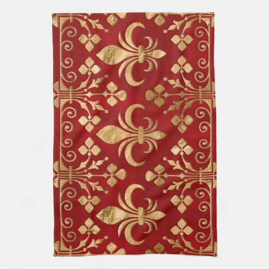 Fleur-de-lis-Ornament Luxury Red Geschirrtuch (Vertikal)
