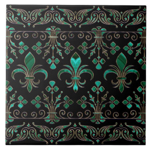 Fleur-de-lis-Ornament Malachite Green Fliese