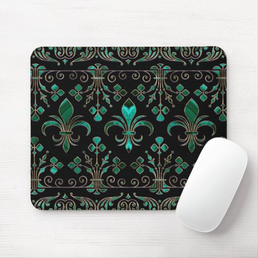 Fleur-de-lis-Ornament Malachite Green Mousepad (Mit Mouse)
