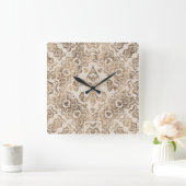 Fleur-de-lis Ornament - pastellfarbenes Gold Quadratische Wanduhr (Zuhause)