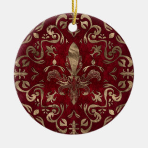Fleur-de-lis-Ornament Rot und Gold Keramik Ornament