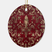 Fleur-de-lis-Ornament Rot und Gold Keramik Ornament (Links)