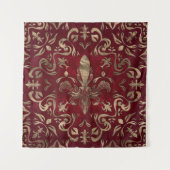 Fleur-de-lis-Ornament Rot und Gold Wandteppich (Vorderseite)