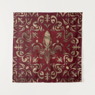 Fleur-de-lis-Ornament Rot und Gold Wandteppich