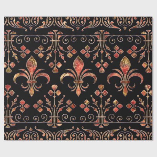 Fleur-de-lis-Ornament Roter Marmor Geschenkpapier (Flach)