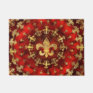 Fleur-de-lis-Ornament Roter Marmor und Gold Fußmatte