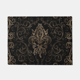 Fleur-de-lis-Ornament Schwarz und Gold Fußmatte