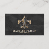 Fleur-de-lis Ornament Schwarzer Marmor und Gold Visitenkarte (Vorderseite)