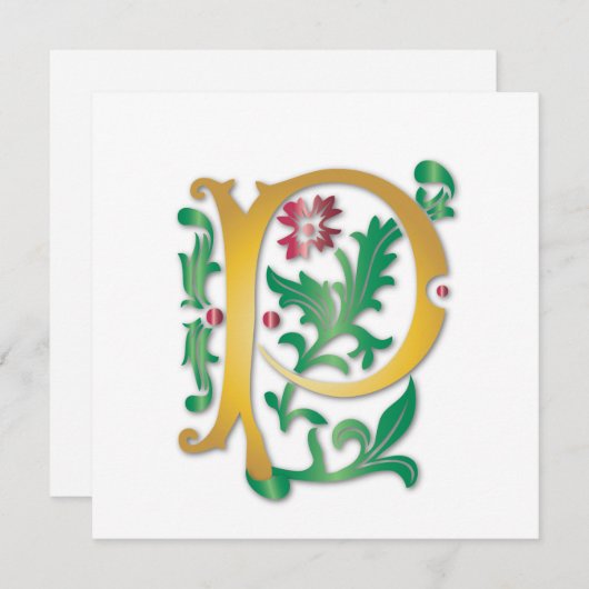 Fleur-de-lis P Monogramm Einladung (Vorne/Hinten)