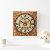 Fleur-de-lis | römische Zahlen Antiker Hintergrund Quadratische Wanduhr (Zuhause)