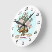 Fleur De Lis Rose Runde Wanduhr (Winkel)