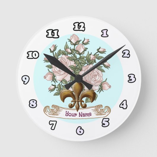 Fleur De Lis Rose Runde Wanduhr (Vorderseite)