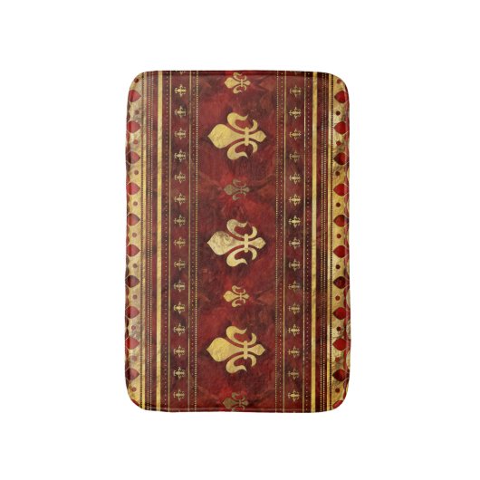 Fleur-de-lis Roter Marmor und Gold Badematte (Vorderseite Vertikal)