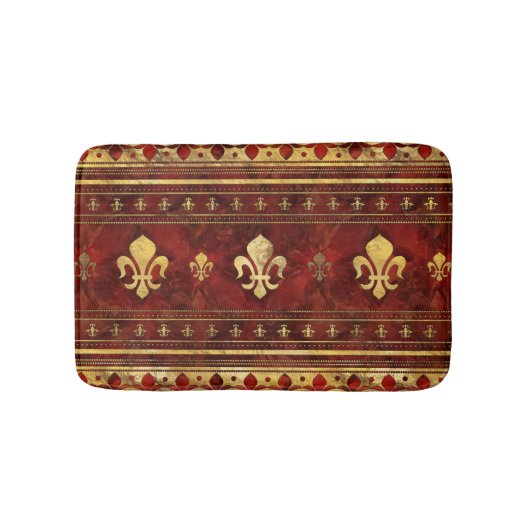 Fleur-de-lis Roter Marmor und Gold Badematte (Vorderseite)
