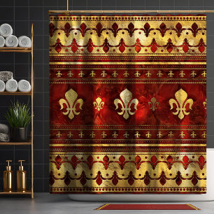 Fleur-de-lis Roter Marmor und Gold Duschvorhang