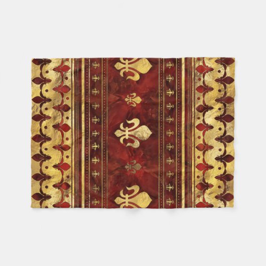 Fleur-de-lis Roter Marmor und Gold Fleecedecke (Vorderseite (Horizontal))