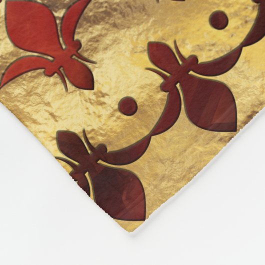 Fleur-de-lis Roter Marmor und Gold Fleecedecke (Ecke)