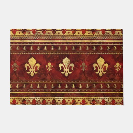 Fleur-de-lis Roter Marmor und Gold Fußmatte (Vorderseite)