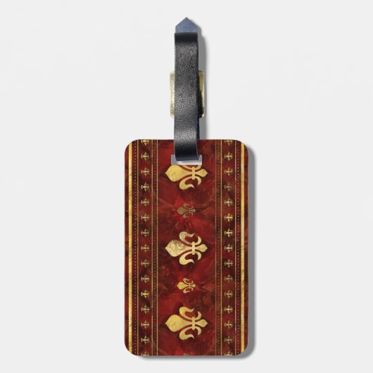 Fleur-de-lis Roter Marmor und Gold Gepäckanhänger (Rückseite vertikal)