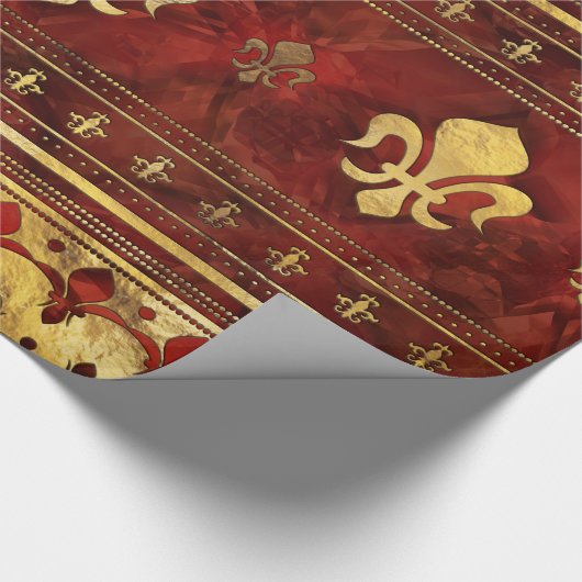 Fleur-de-lis Roter Marmor und Gold Geschenkpapier (Ecke)